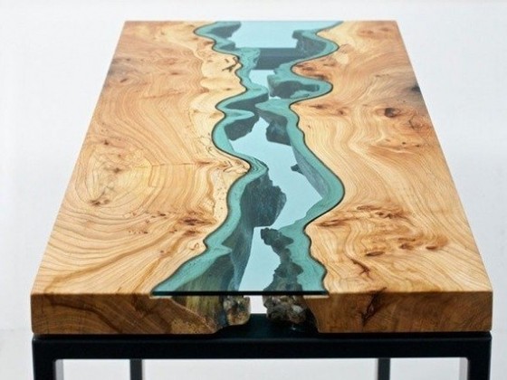Дизайнерская мебель, стол со "стеклянной рекой"